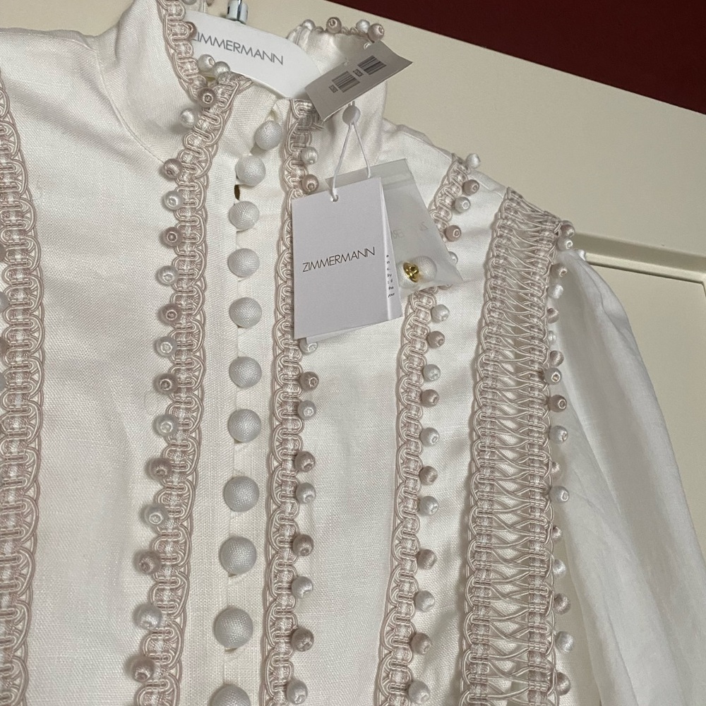 NWT Zimmermann Embroidered Button-Detailed Off White Ramie Mini Dress Size 1 AU - Picture 10 of 16